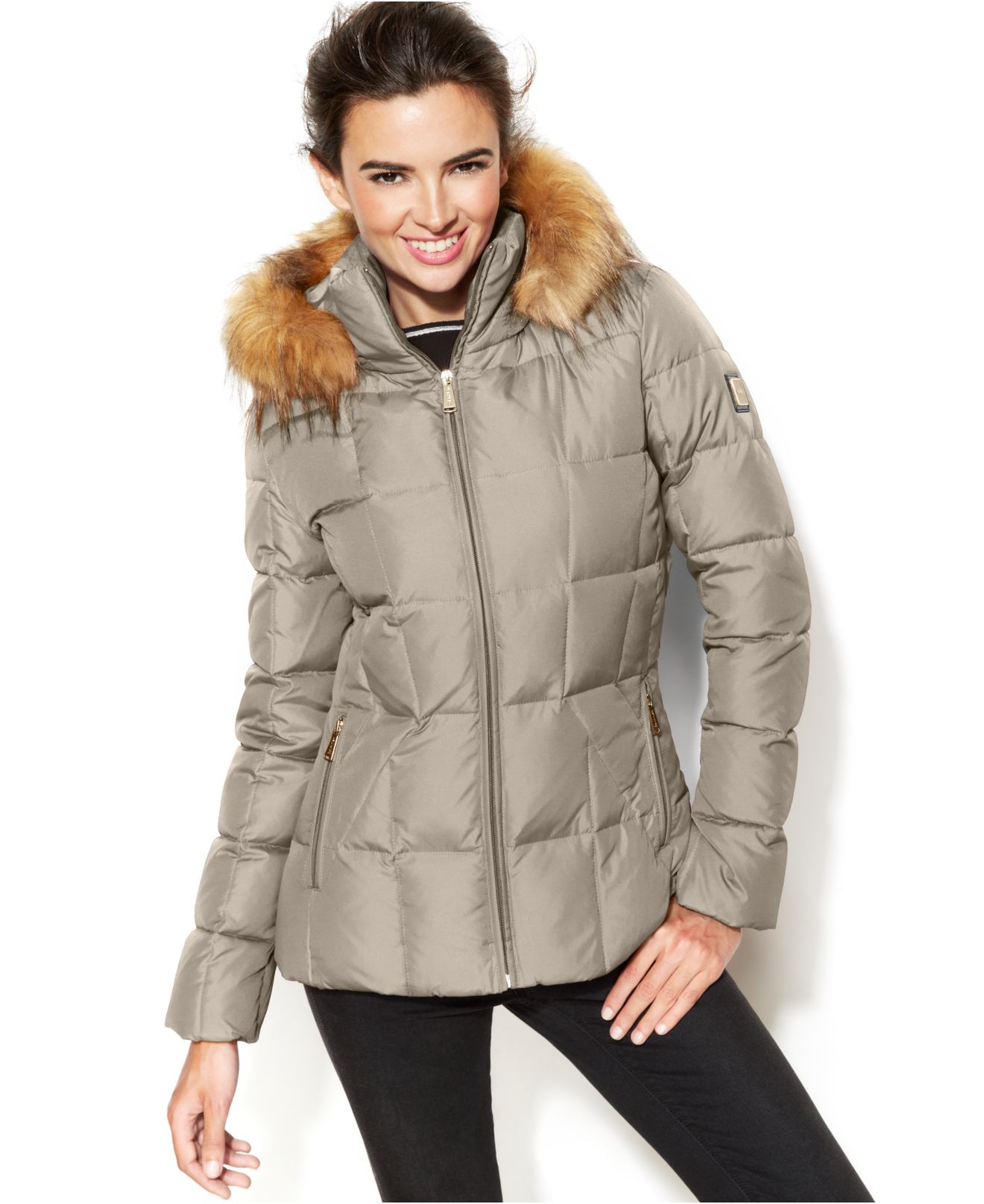 Lyst Calvin Klein Faux Fur Trim Hooded Puffer Down Coat In Natural Gallery