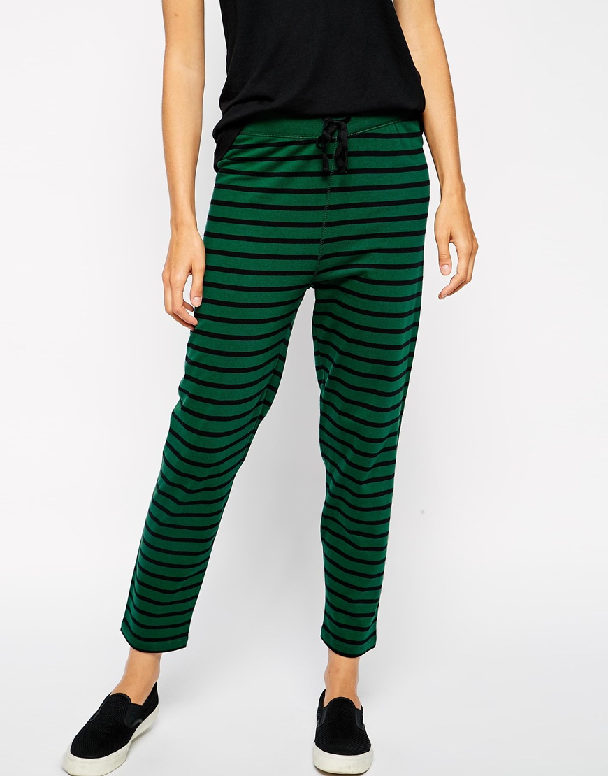 red and green striped pants