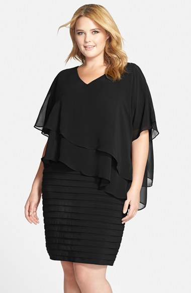 Adrianna papell Tiered Chiffon & Shutter Pleat Jersey Dress in Black | Lyst