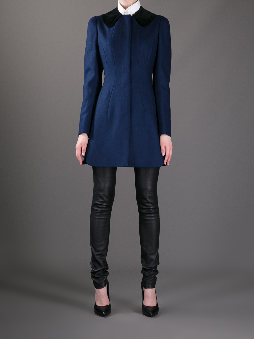 Lyst Alexander Mcqueen Velvet Collar Coat In Blue 9852