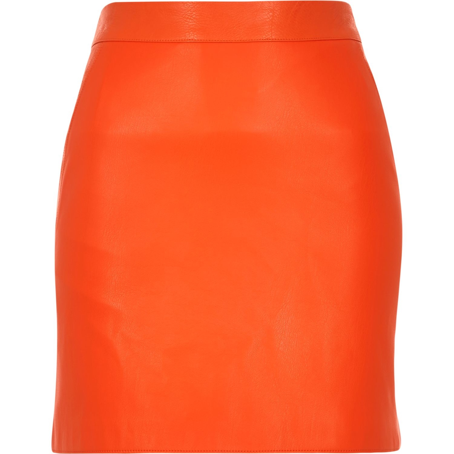River island Orange Leather Look Mini Skirt in Orange | Lyst
