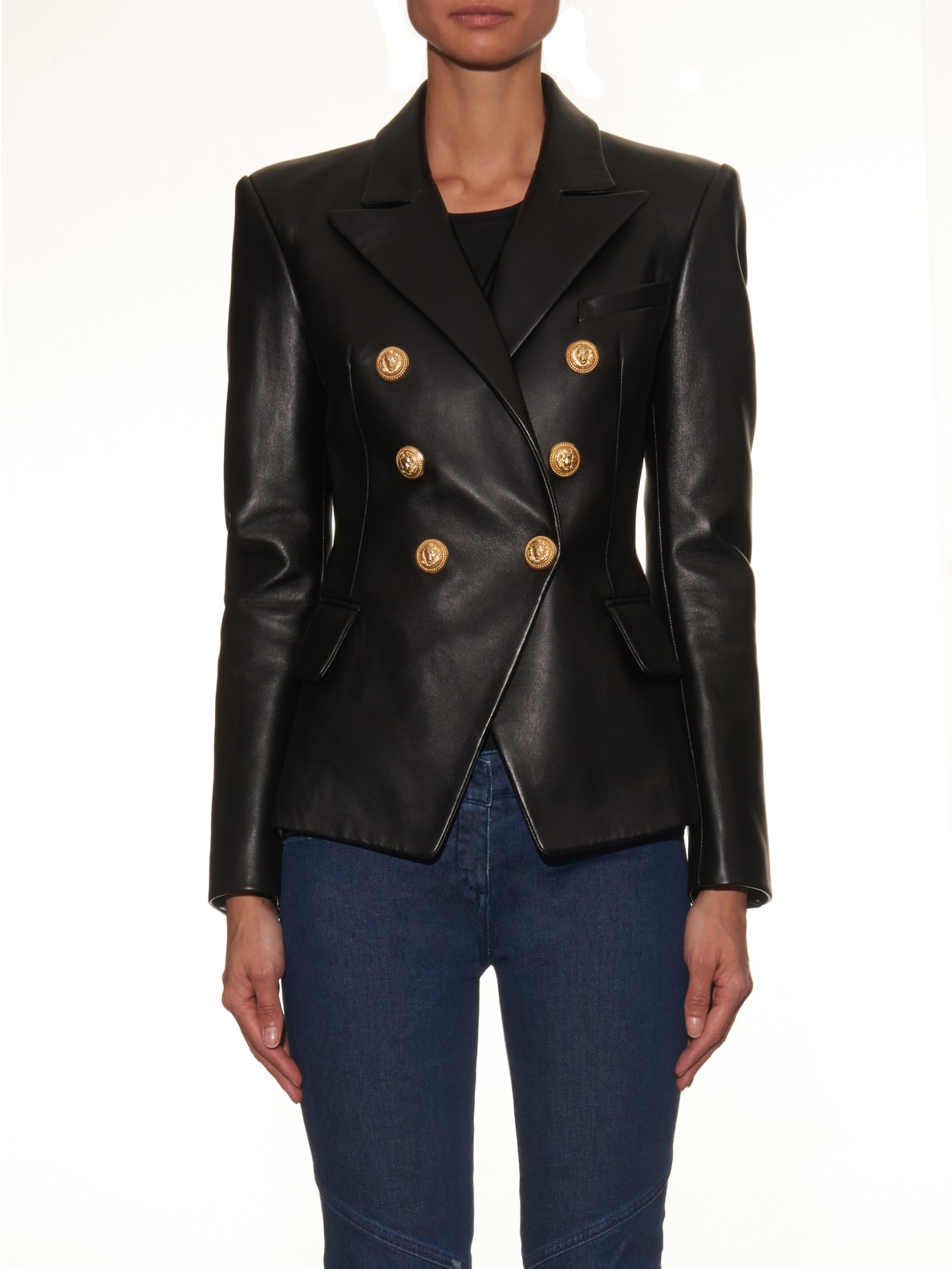 Balmain Double Ted Leather Jacket In Black Lyst Gallery