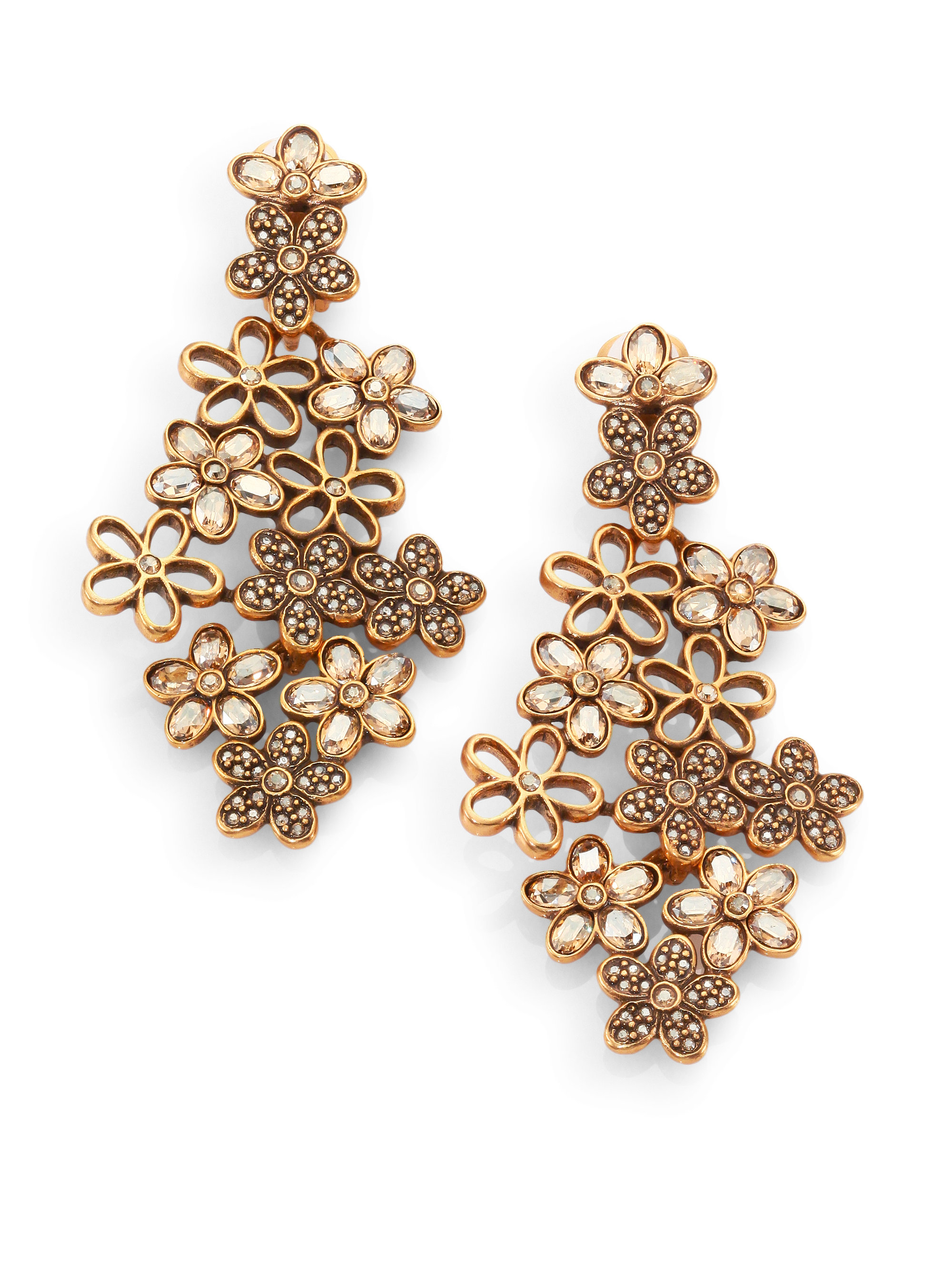 Oscar de la Renta Swarovski Crystal Flower Clipon Earrings in White - Lyst