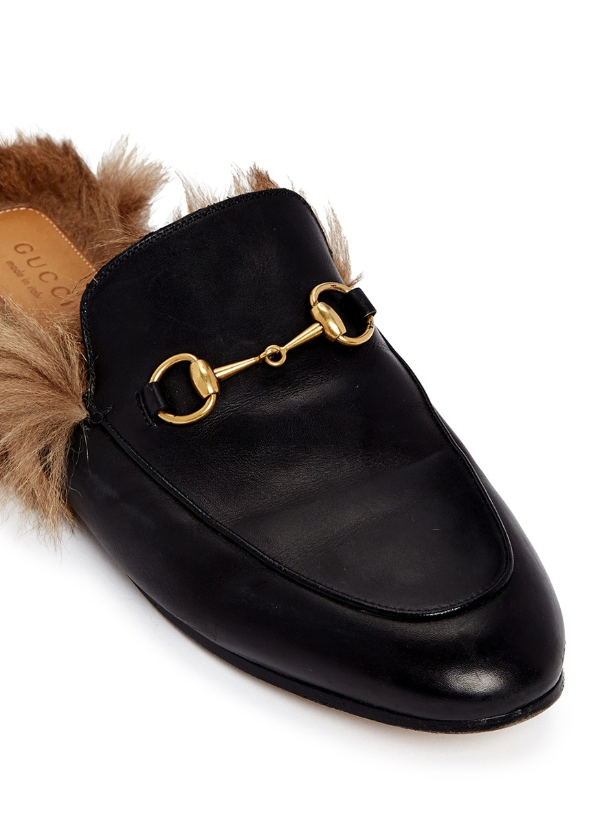 Lyst - Gucci Fur Lined Leather Loafer Slides in Black