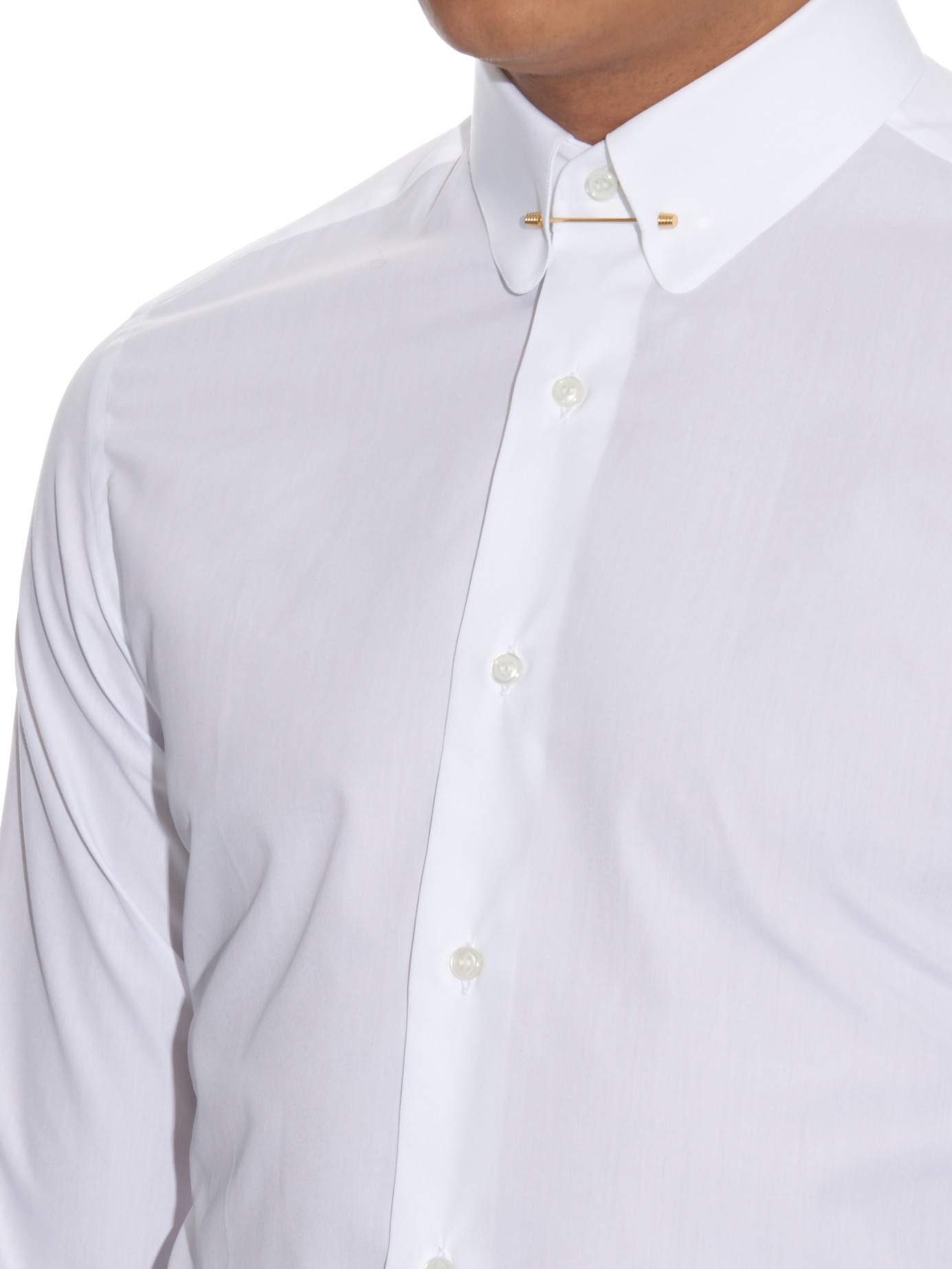 Lyst Brioni Pin Collar Slim Fit Cotton Shirt In White For Men