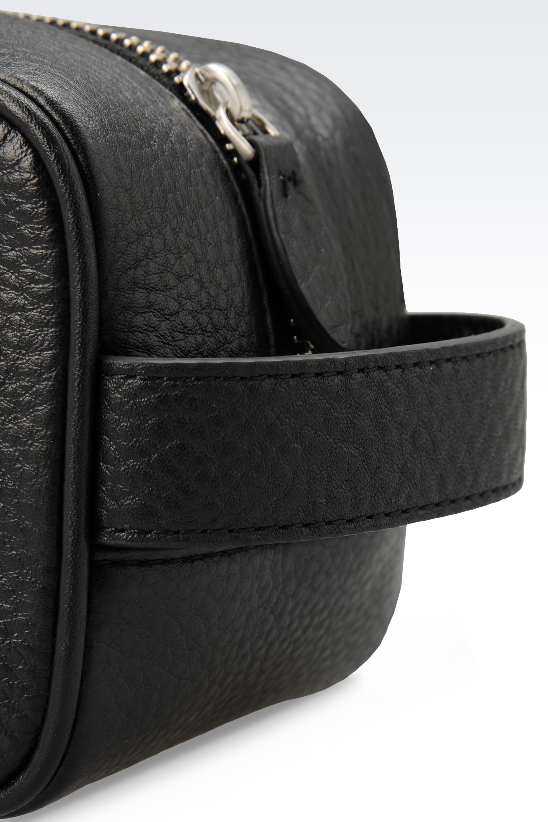 Emporio armani Wash Bag In Calfskin Leather With Logo in Black for Men ...