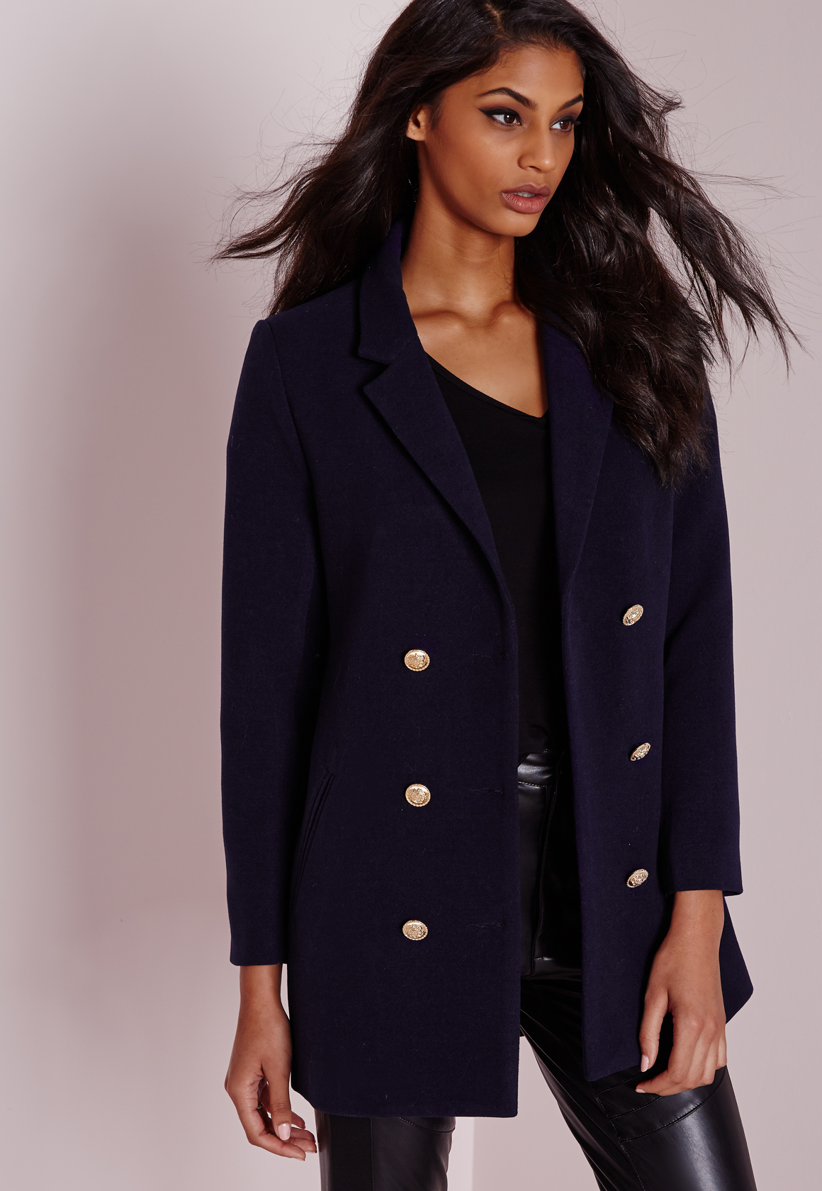Missguided Military Faux Wool Coat Navy in Blue | Lyst