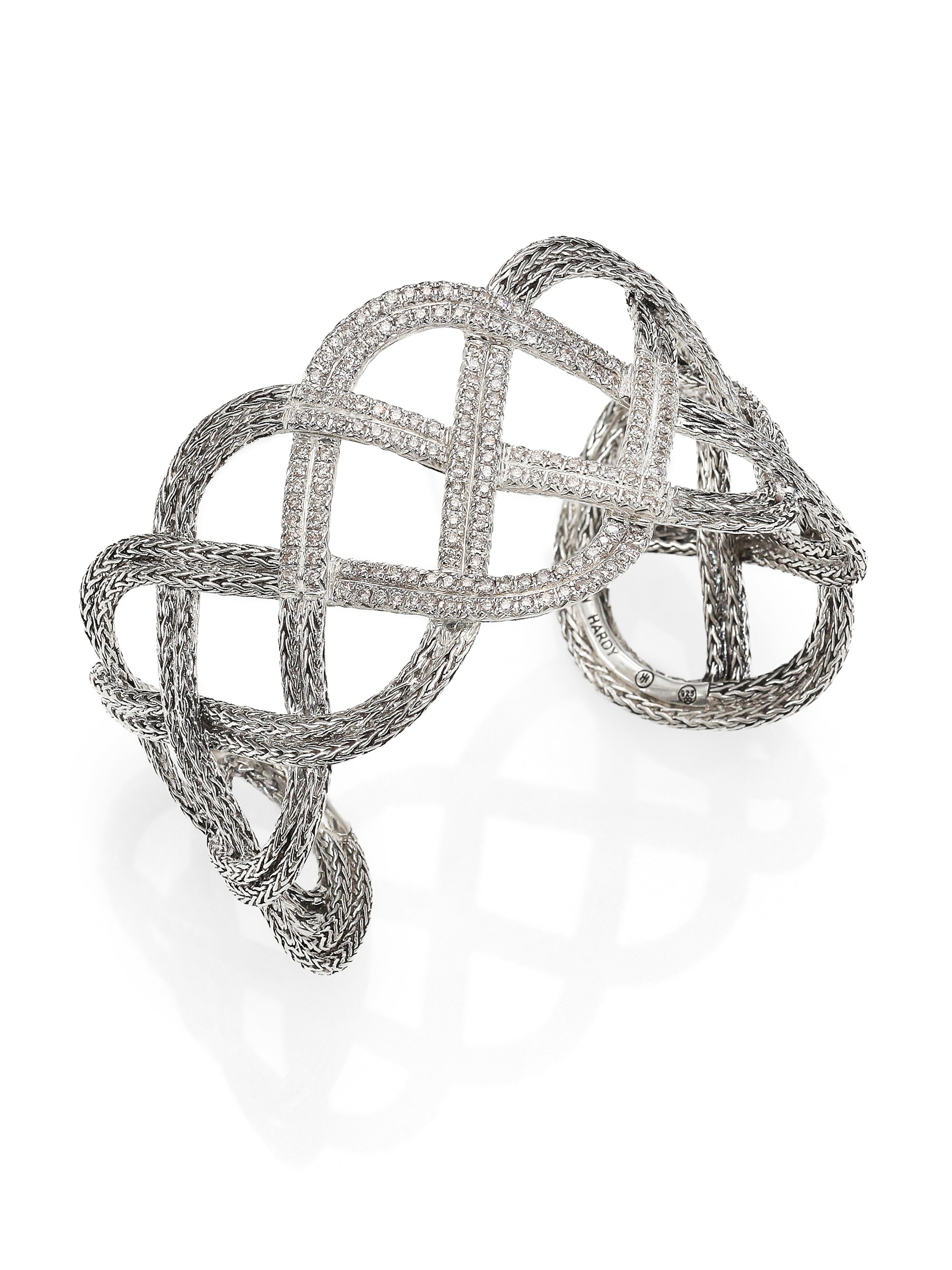 John hardy Classic Chain Diamond Sterling Silver Double-braided Cuff Bracelet in Silver | Lyst
