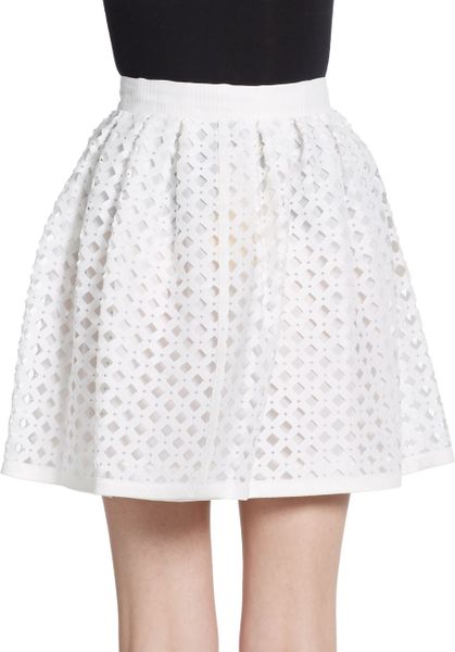 Fendi Pleated Lasercut Lattice Skirt in White | Lyst
