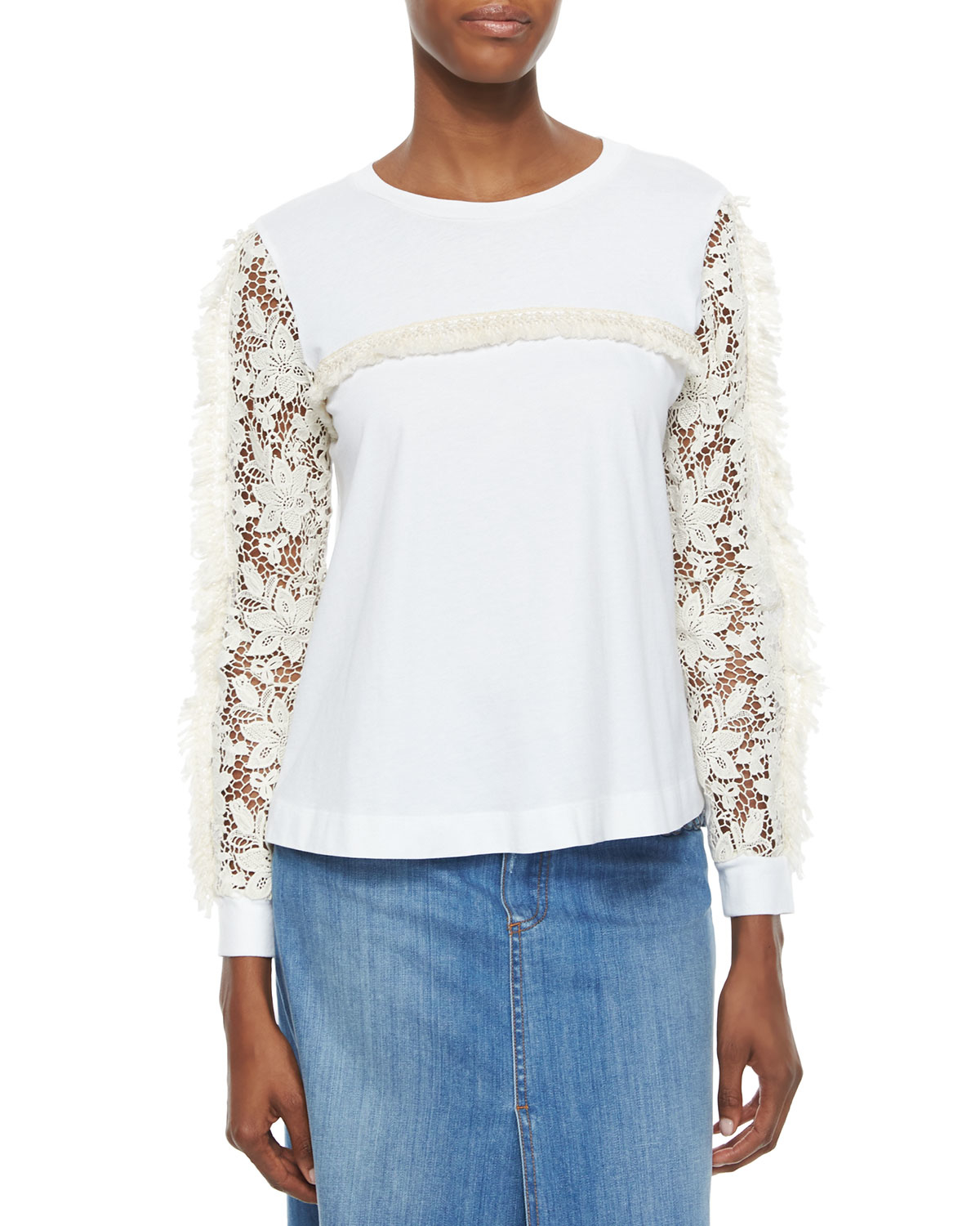 Lyst - See By Chloé Long-lace-sleeve Top in White