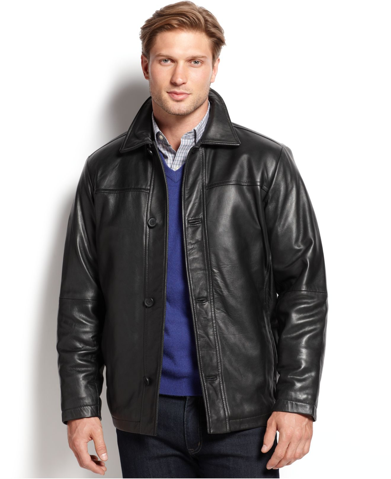 Perry Ellis Black Portfolio Big And Tall Leather Er Jacket For Men