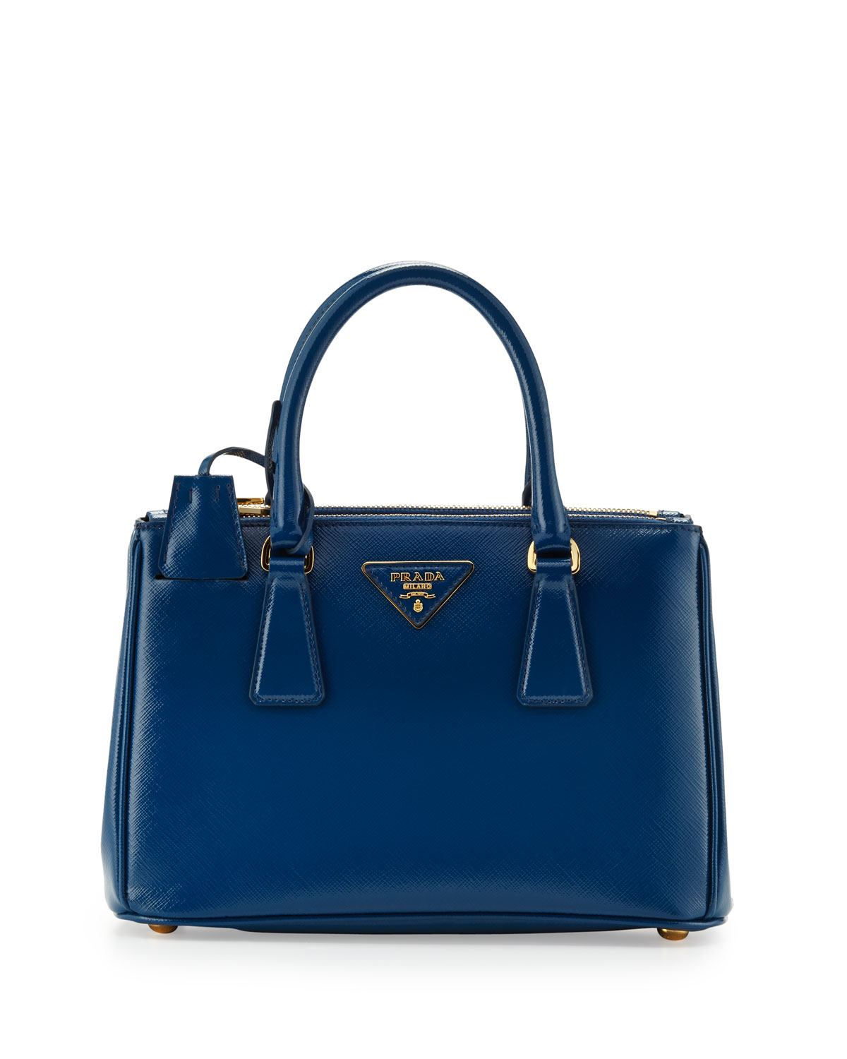 Prada Saffiano Double-Zip Mini Crossbody in Blue | Lyst