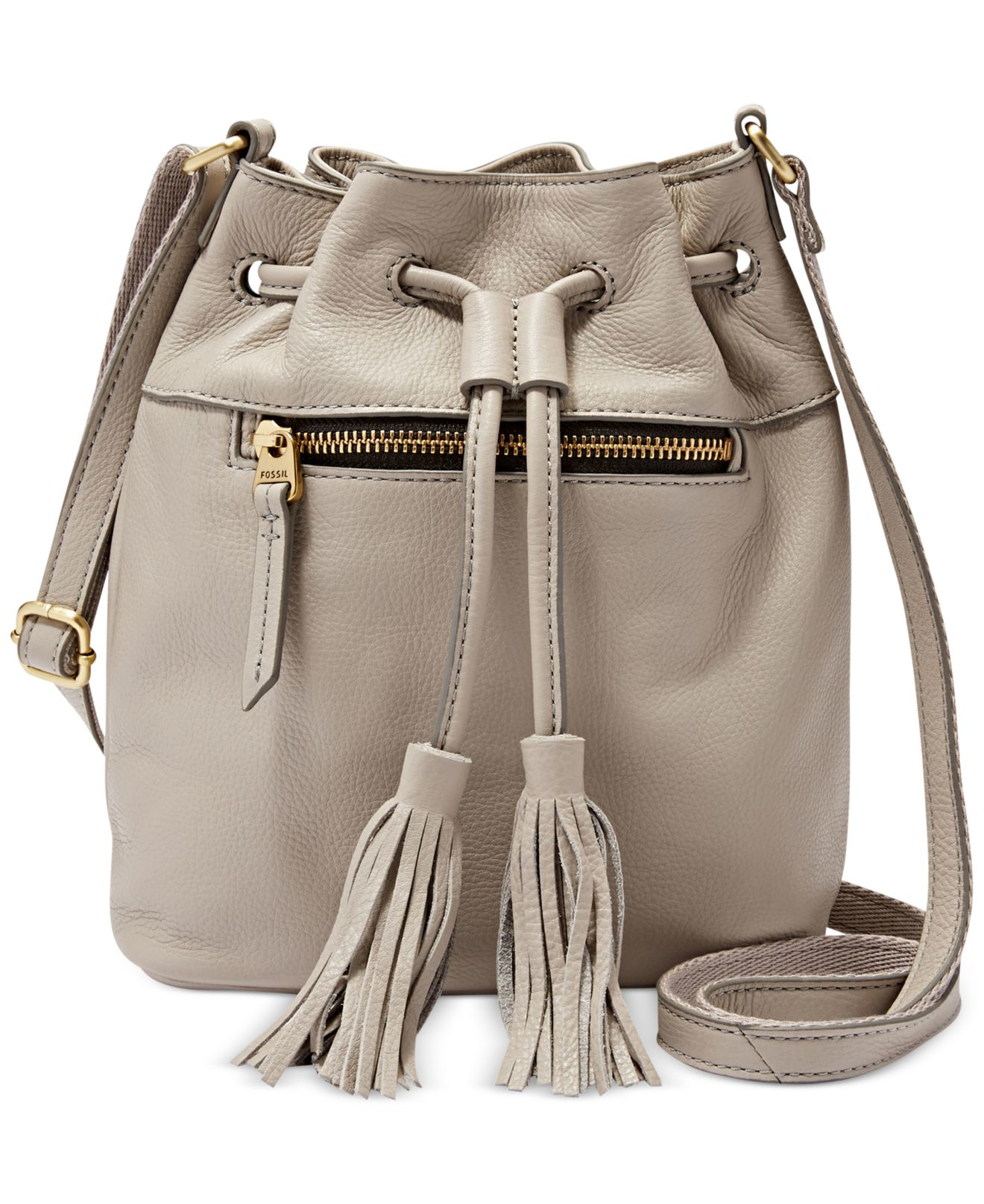 Lyst Fossil Jules Leather Tassel Drawstring Bag In Gray Gallery