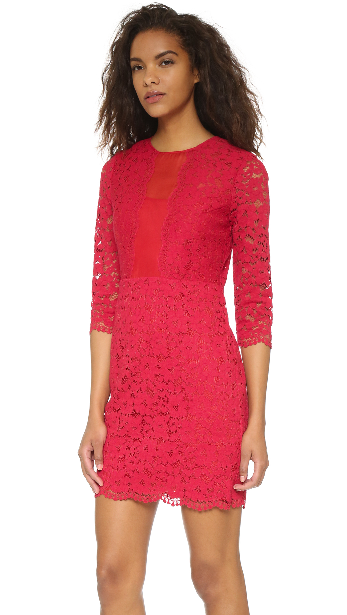 Lyst - Dkny Lace Dress in Red