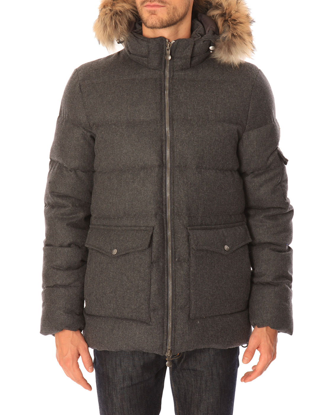 Pyrenex Grey Flannel Down Jacket Removable Authentic Fur in Gray for ...