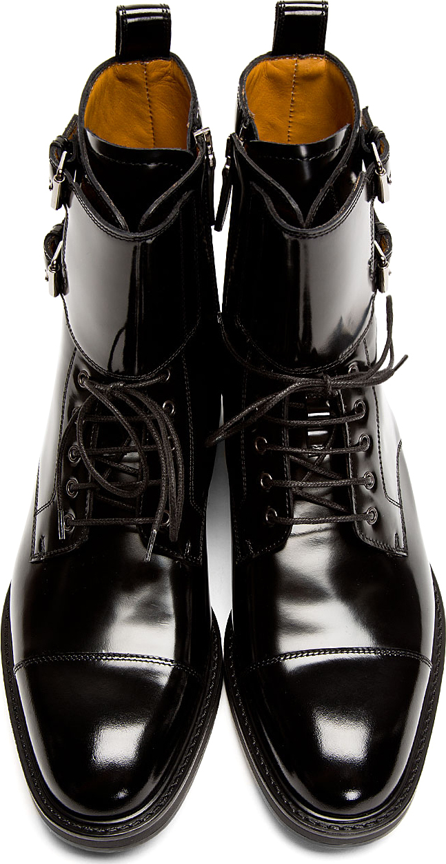 Lyst - Valentino Black Patent Leather Buckled Stud Boots in Black for Men