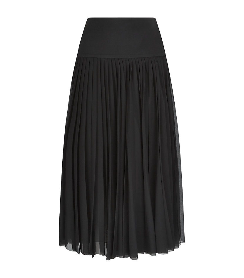 Donna karan new york Pleated Silk Midi Skirt in Black | Lyst