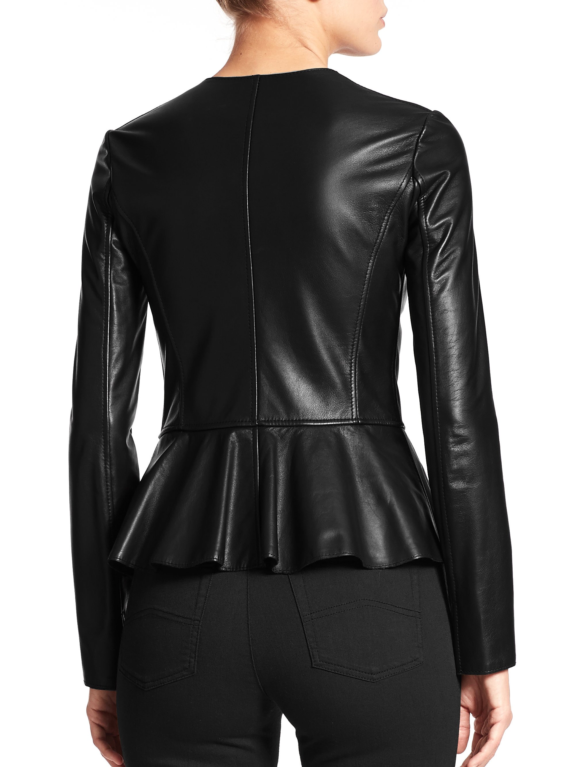 Armani Leather Peplum Jacket in Black - Lyst