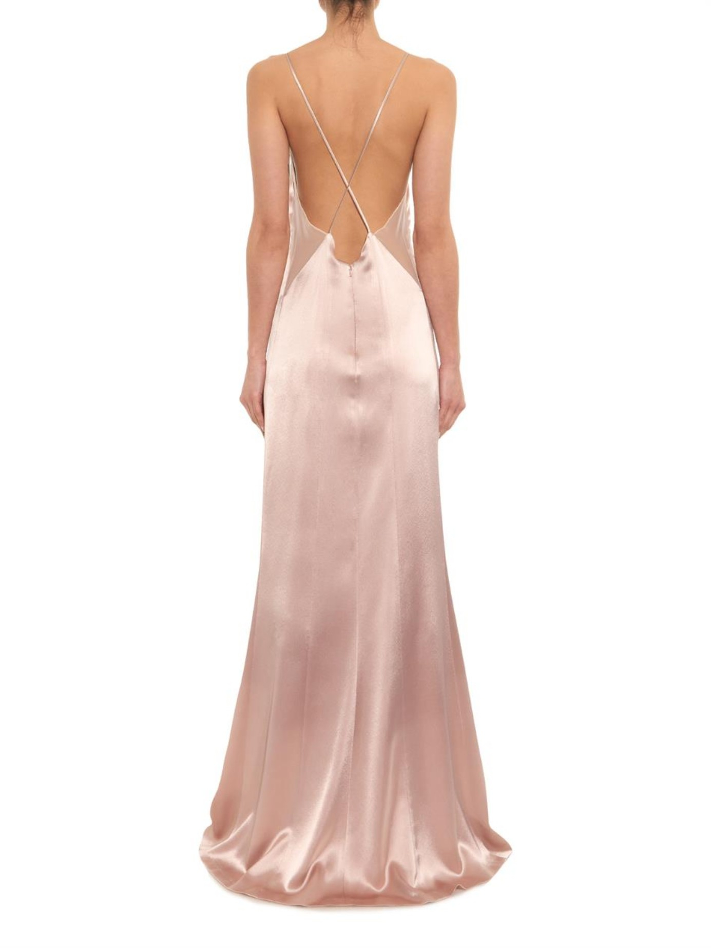 Galvan London Sheer Mesh And Satin Gown In Natural Lyst 3914