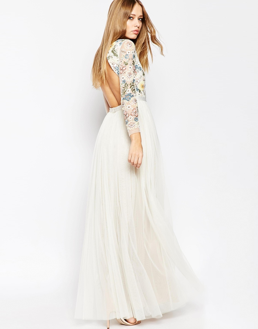 white floral tulle maxi dress