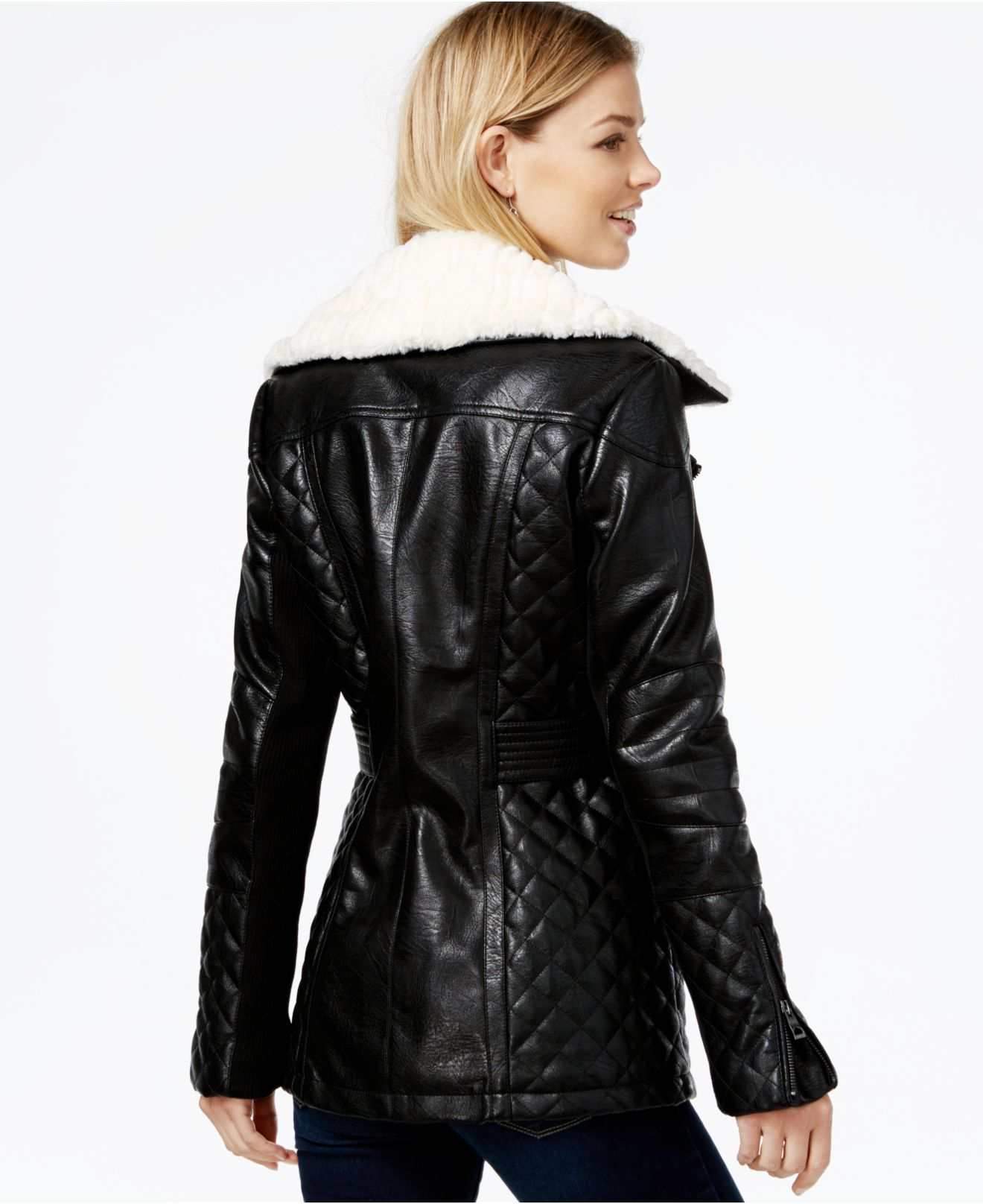 Lyst - Guess Faux-sherpa Belted Jacket in Black