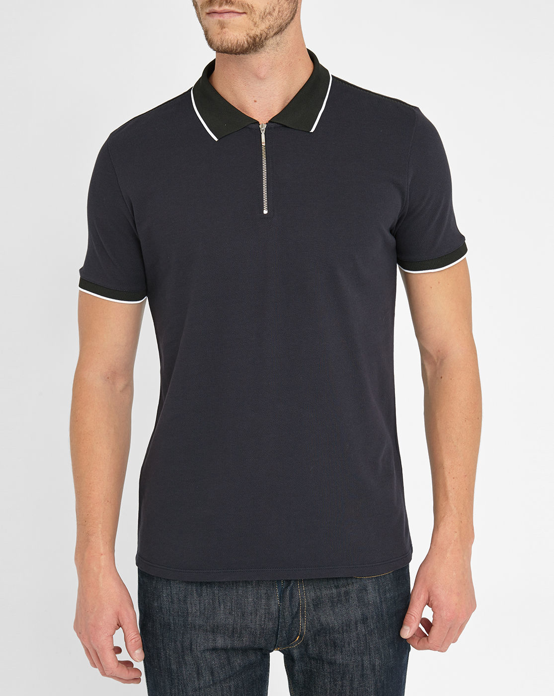 The kooples Black Zip-neck Short-sleeve Polo Shirt in Black for Men | Lyst