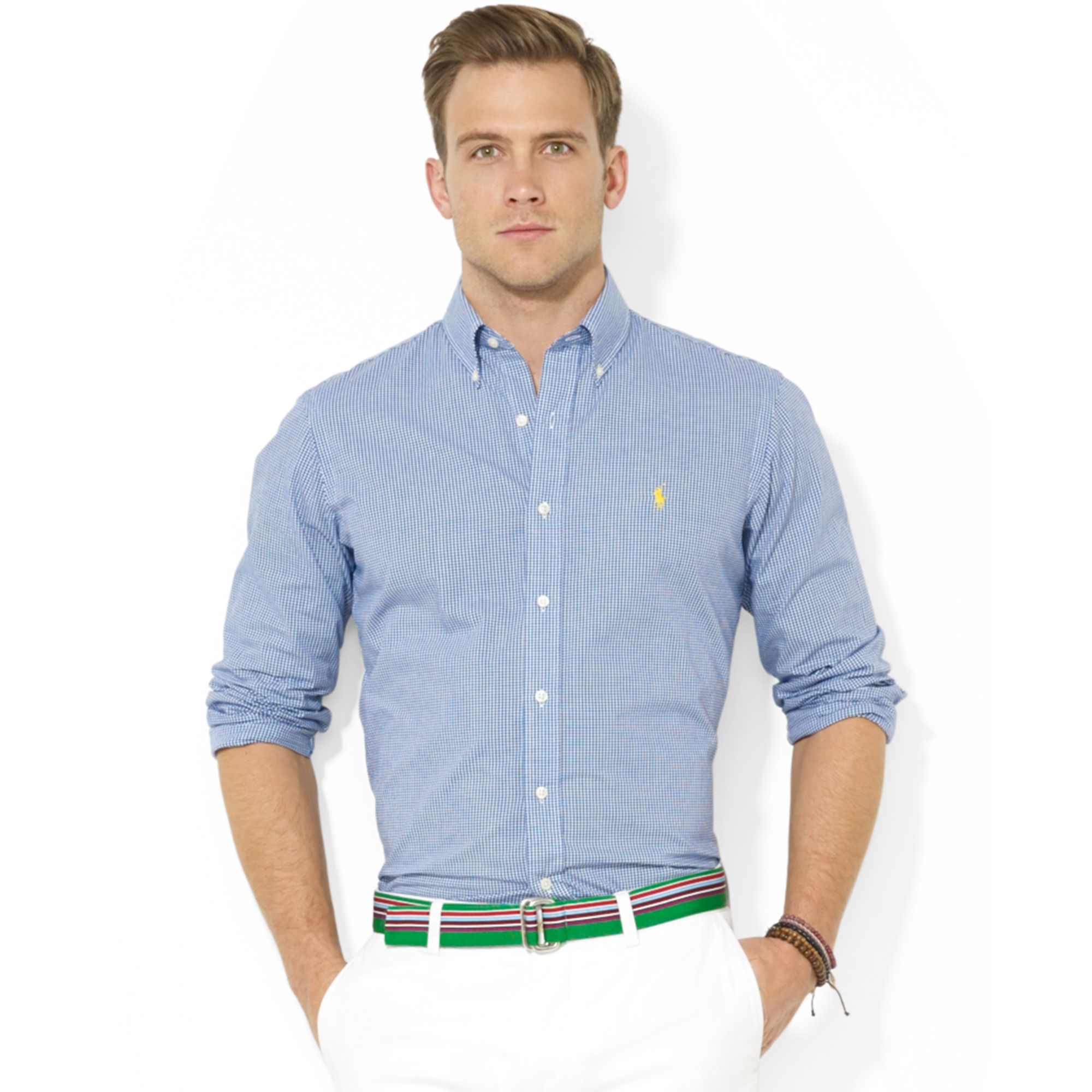 Lyst - Ralph Lauren Polo Custom Fit Mini Checked Poplin Sport Shirt in ...