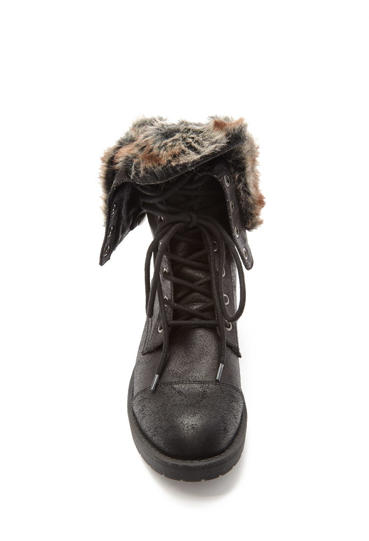 Forever 21 Faux Fur-lined Combat Boots in Black  Lyst