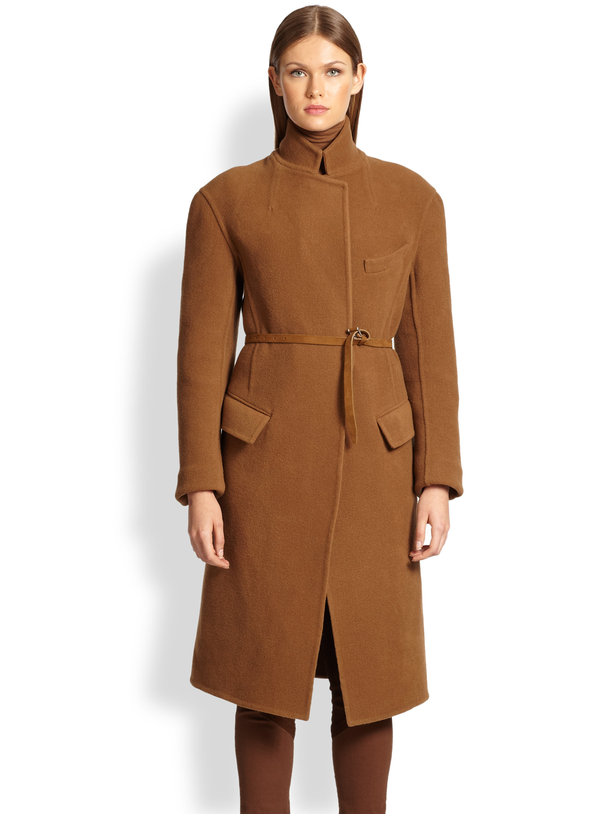 Lyst - Donna karan Belted Officer Coat in Brown