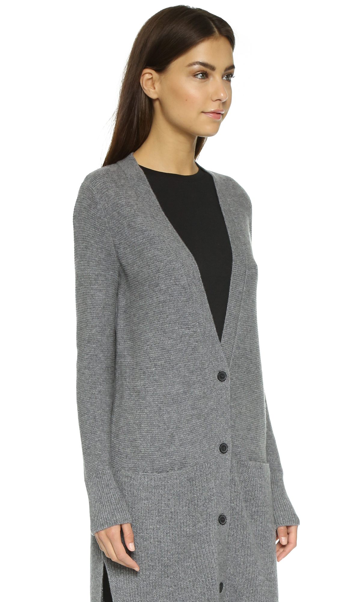Lyst Vince  Directional Rib Cashmere Cardigan  Heather 