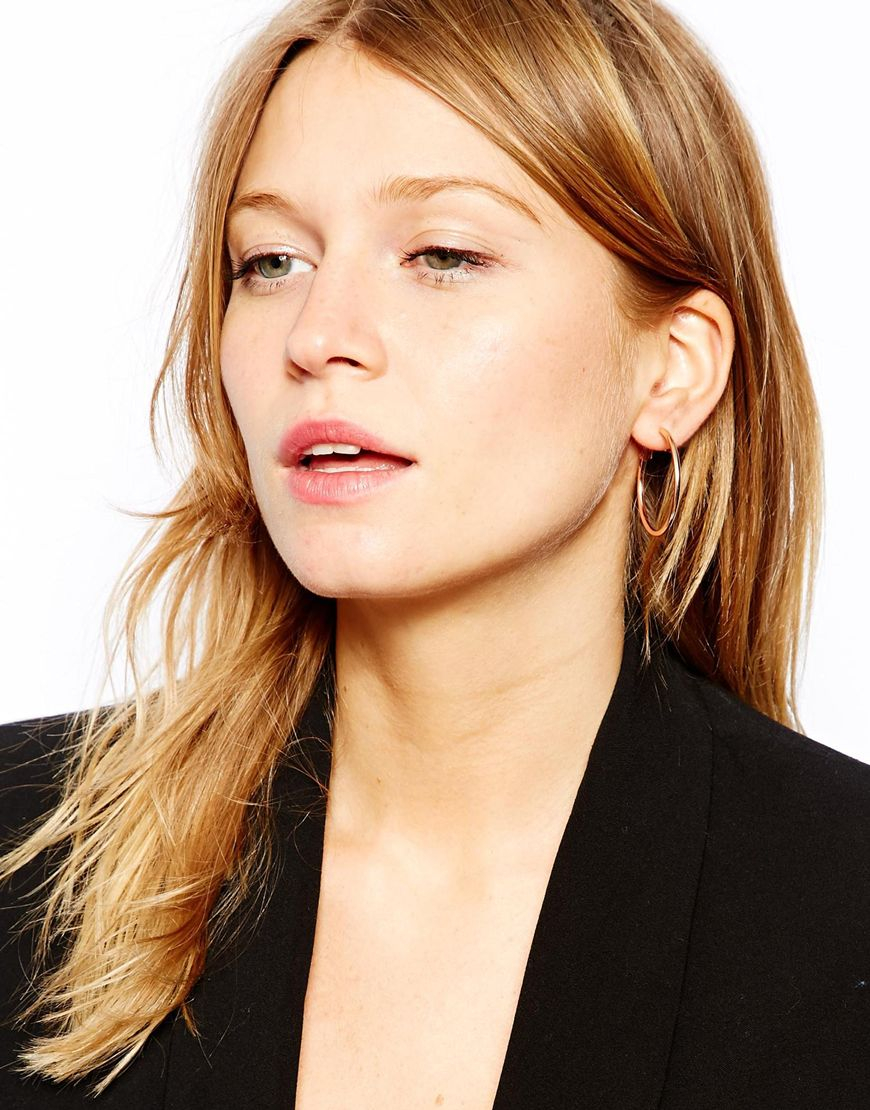 Lyst Asos Fine Wire 30mm Hoop Earrings In Metallic Gallery