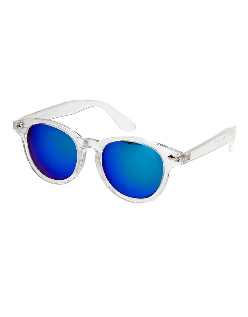 Lyst Asos Preppy Wayfarer Sunglasses With Clear Frame And Colour Mirror Lens In Blue For Men