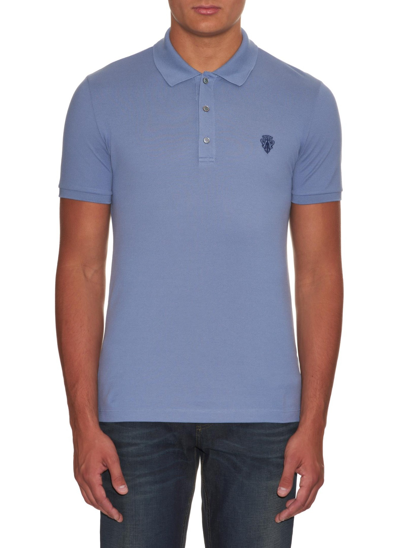 Lyst - Gucci Short-sleeved Piqué Polo Shirt in Blue for Men