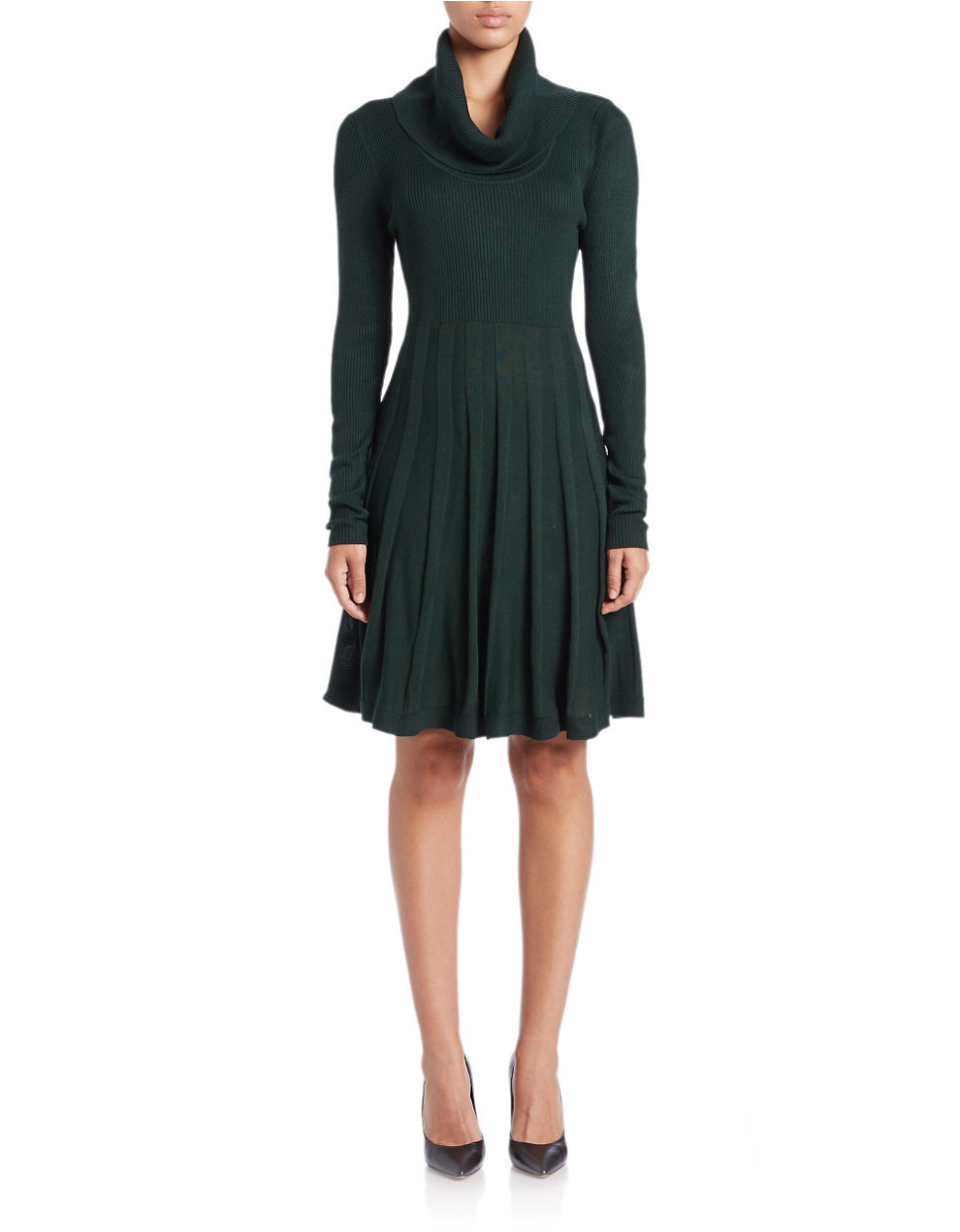 Calvin klein Pleated Turtleneck Sweater Dress in Black | Lyst