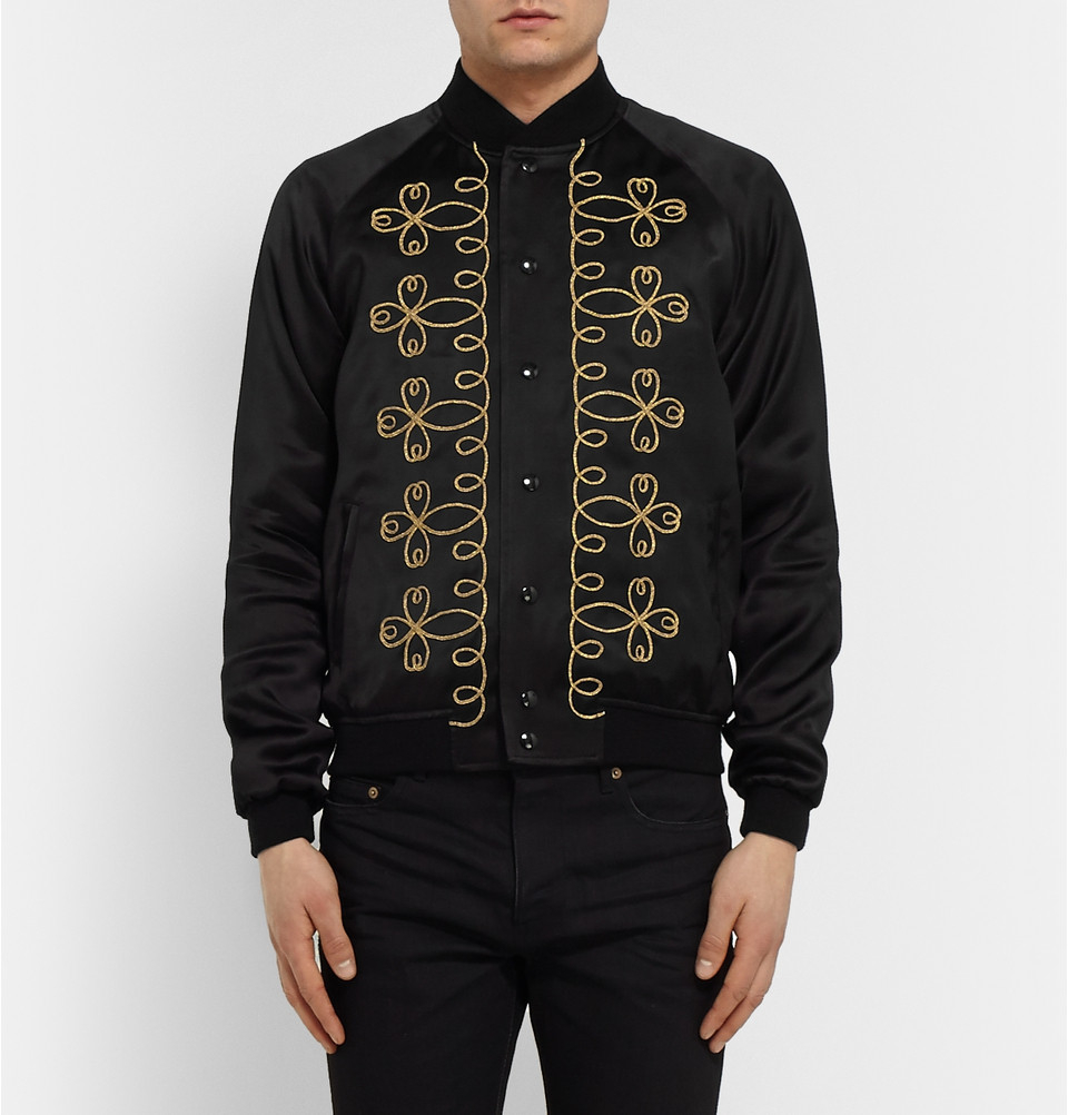 Saint Laurent Embroidered Satin Jacket in Black for Men Lyst