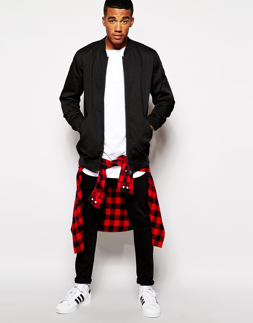 asos longline bomber jacket in black for lyst asos longline bomber jacket in black for lyst