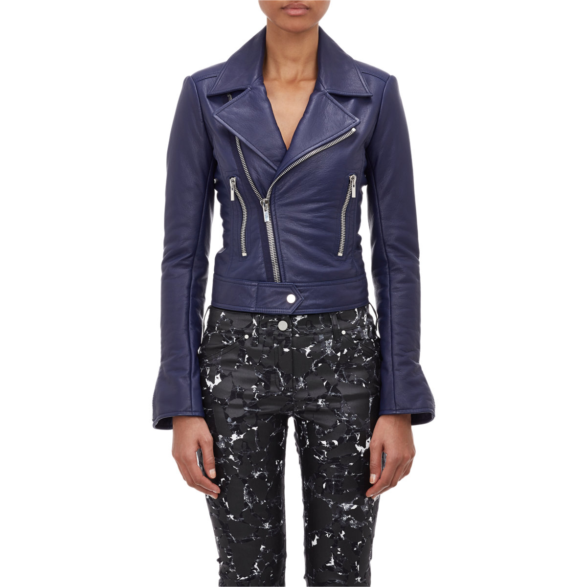 Balenciaga Leather Moto Jacket In Blue Lyst Gallery