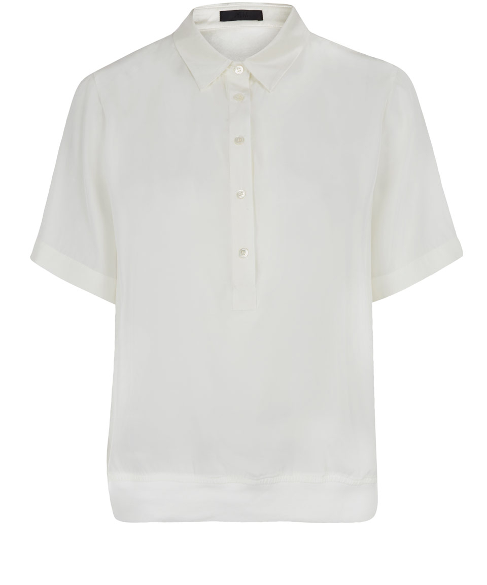 Lyst - Atm White Cropped Silk Polo Shirt in White