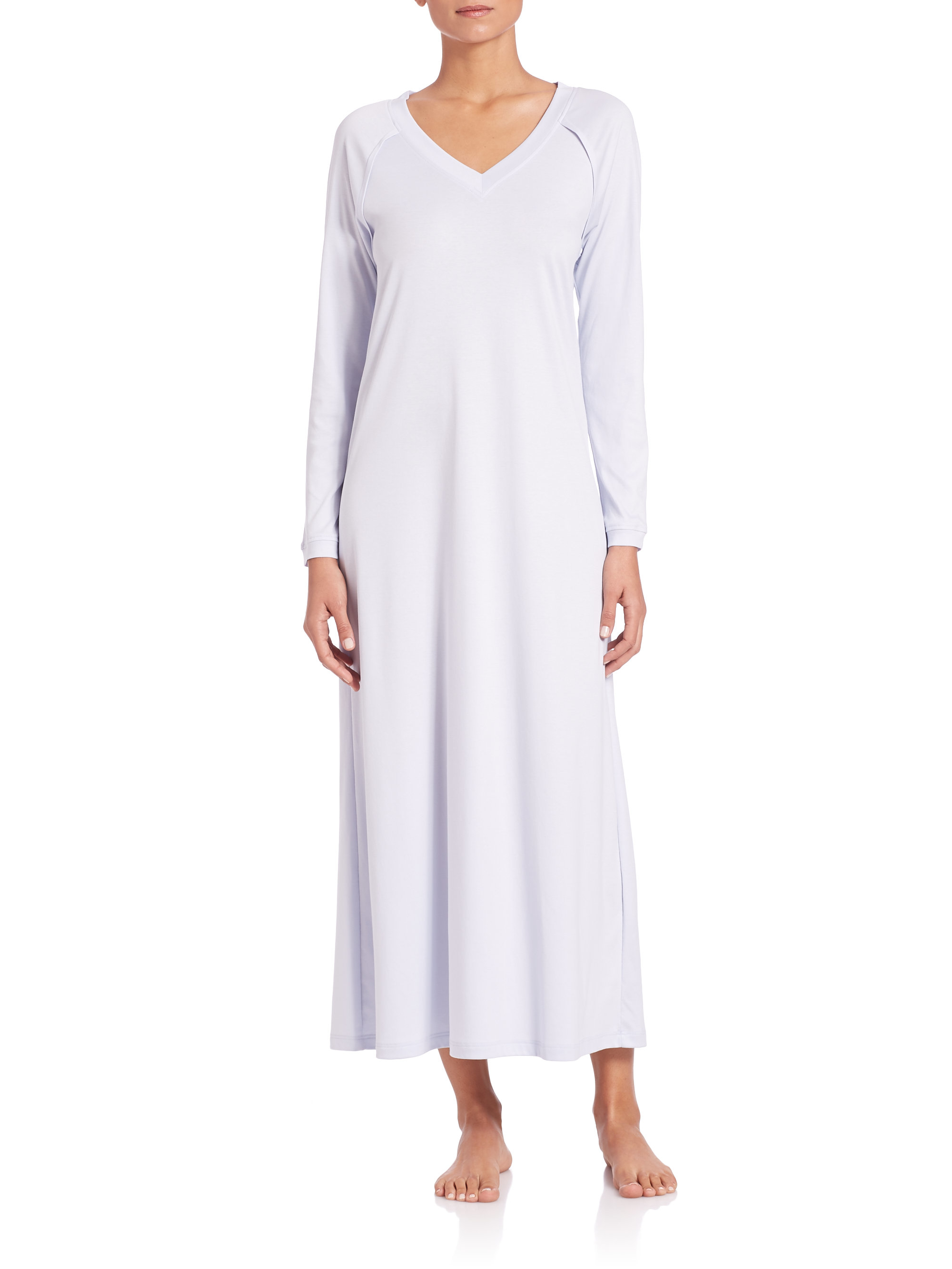 Hanro Pure Essence Long-sleeve Gown in Blue | Lyst