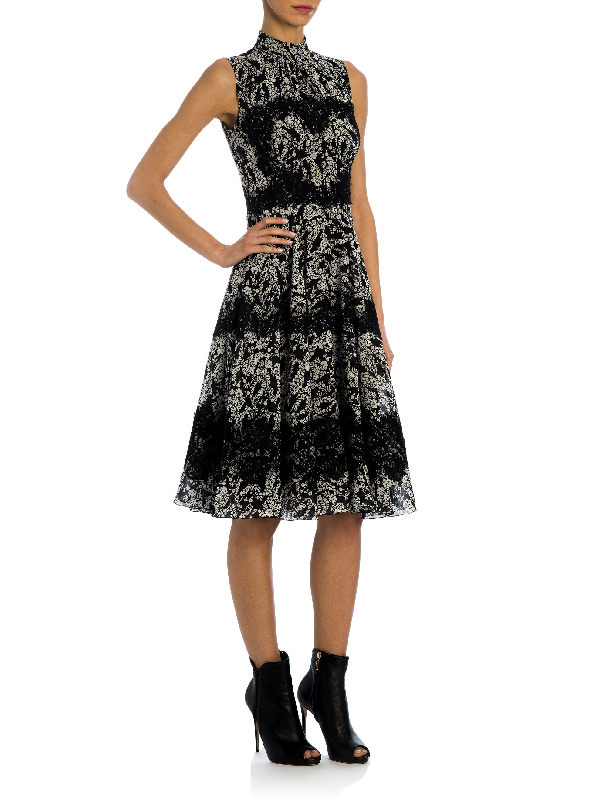 Lyst - Dolce & Gabbana Lace-trim Floral Dress in Black