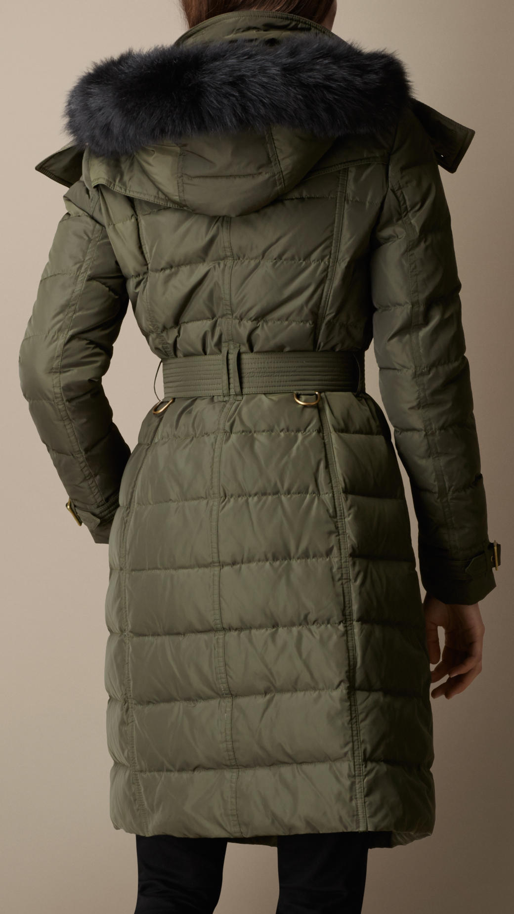 Lyst - Burberry Down-Filled Coat With Fur Trim in Green