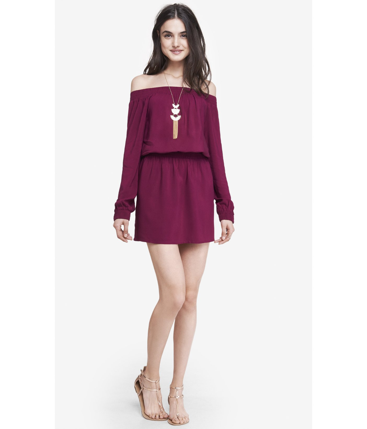 off shoulder gown with elastic