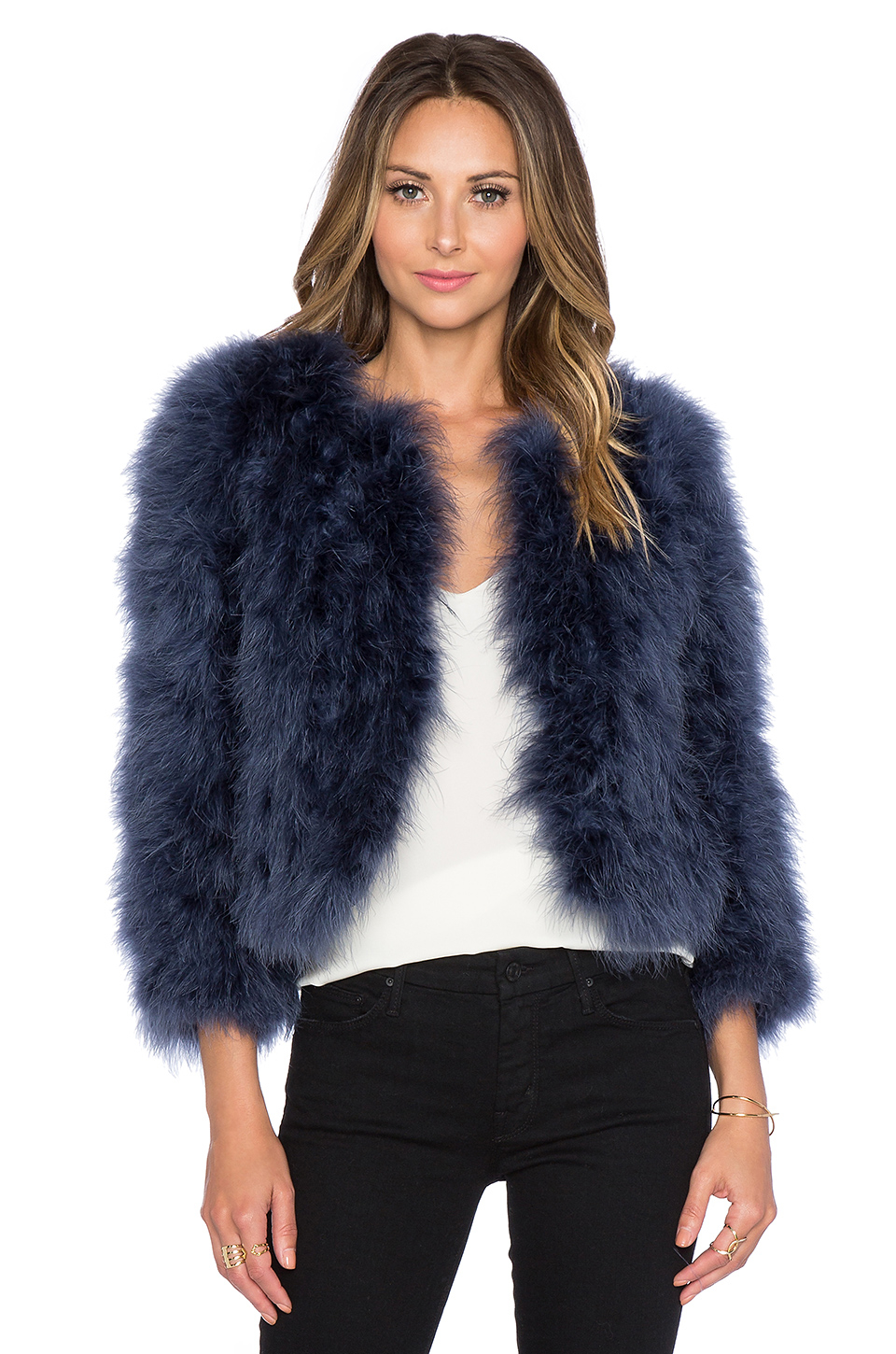 Yumi kim Away We Go Faux Fur Feather Jacket in Blue | Lyst