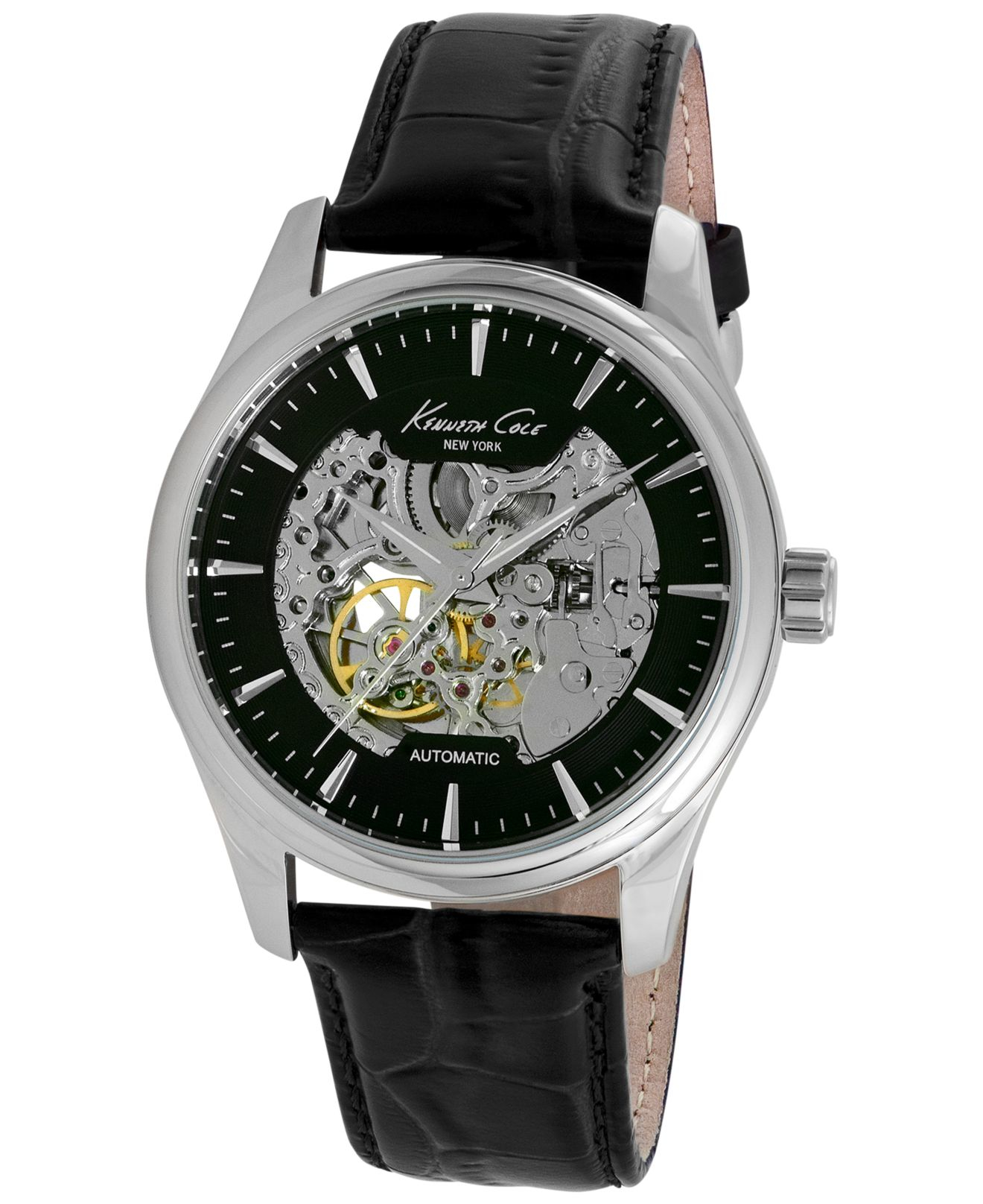 cole Men's Automatic Black Leather Strap Watch 43mm 10027199 in