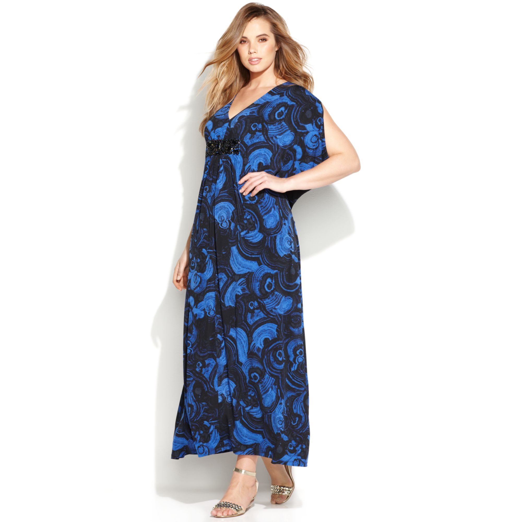 Michael Kors Michael Plus Size Shortsleeve Printed Maxi Dress in Blue ...