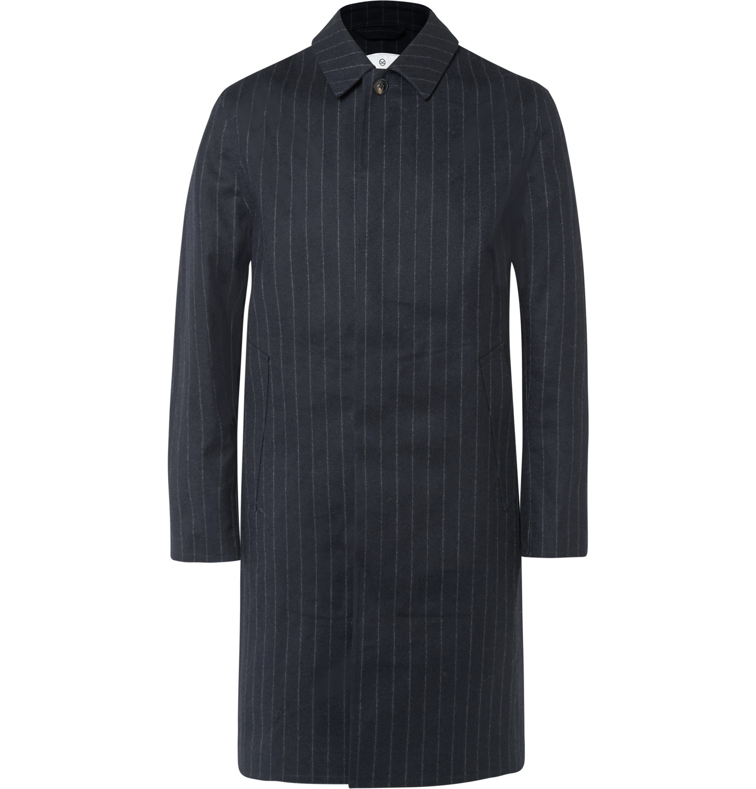 Kingsman + Mackintosh Dunoon Pinstriped Coated Wool Raincoat in Blue ...