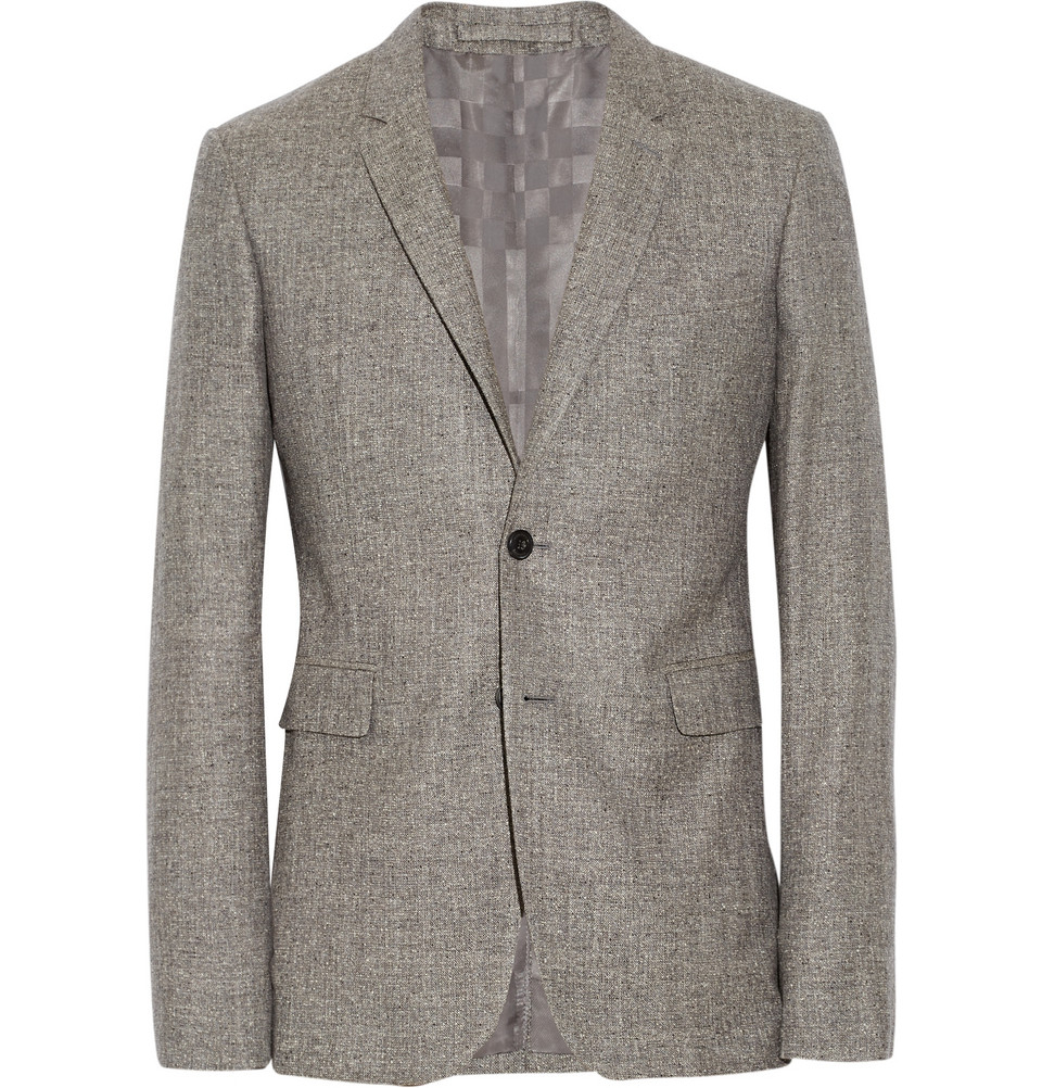 Burberry Grey Slim-Fit Silk, Linen And Wool-Blend Tweed Blazer in Gray ...