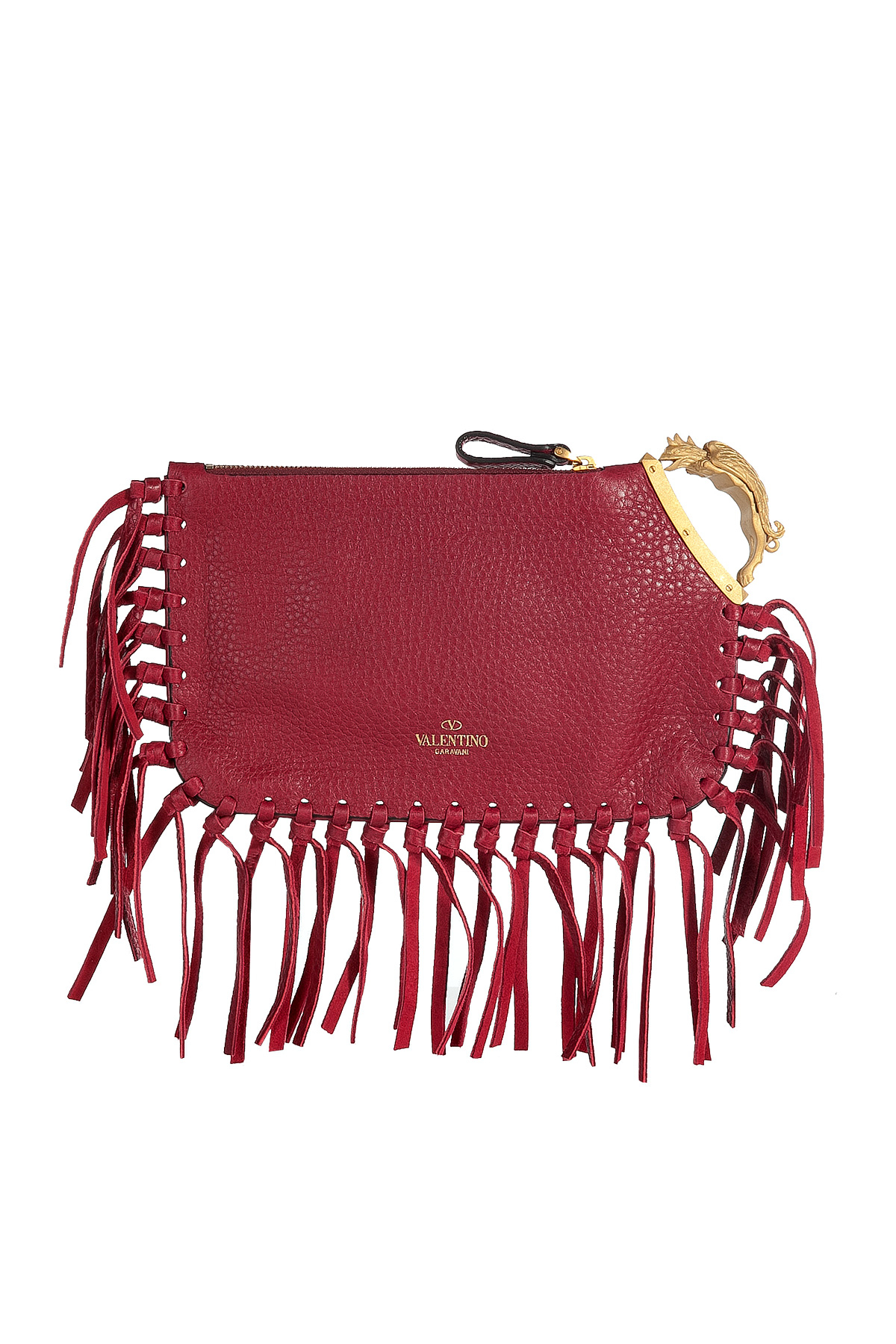 Lyst - Valentino Leather Mini Fringe Clutch with Zodiac in Red