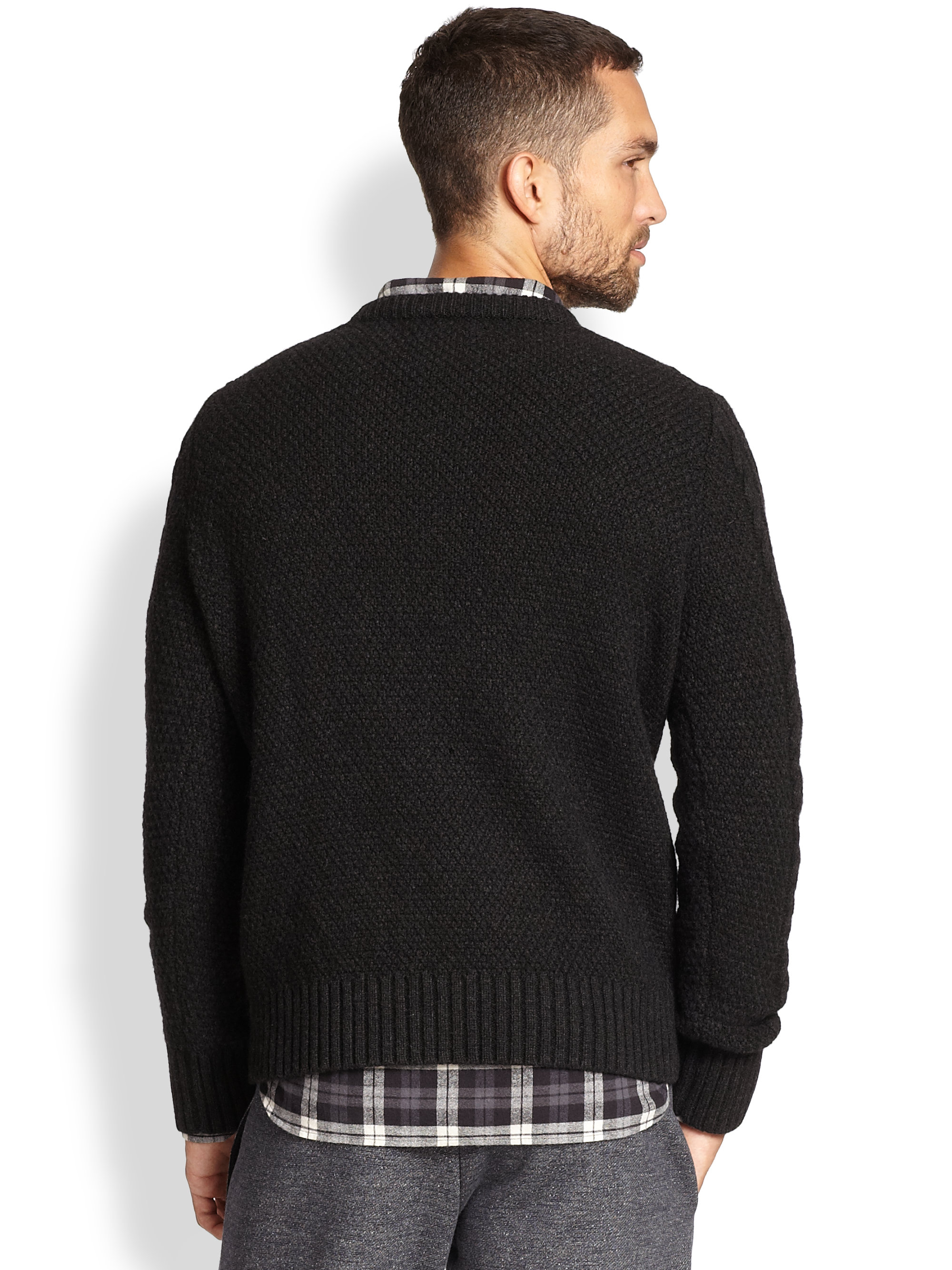 Lyst Vince Cable Knit Crewneck Sweater in Black for Men