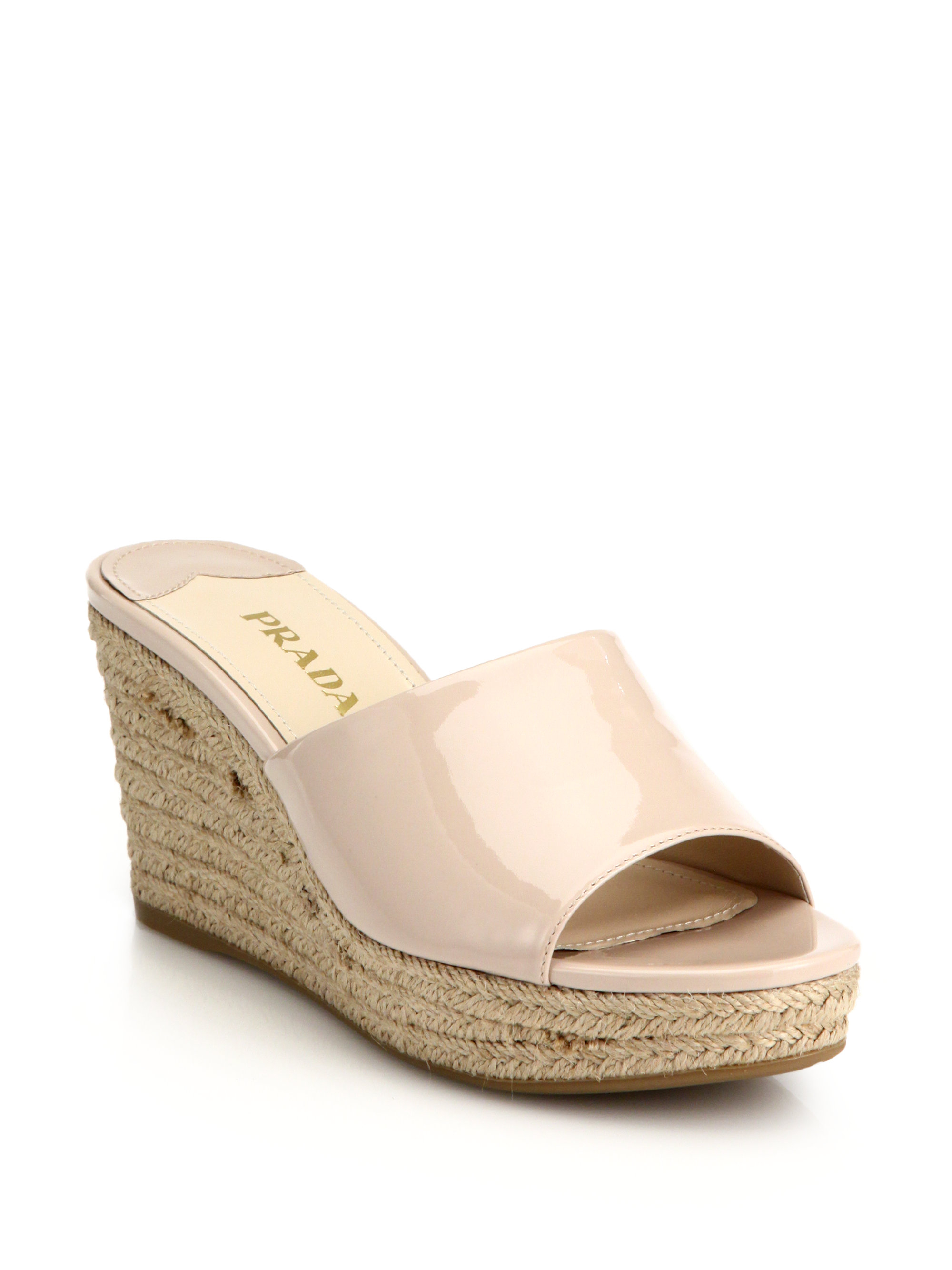 Lyst - Prada Patent Leather Espadrille Wedge Mule Sandals in Pink